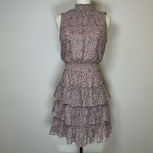 MSK pink and black ruffled dress with metallic detail size small NWOT
